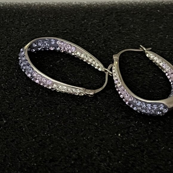 Purple to White Ombre Crystals Inside Out Hoop Earrings Sterling Silver 925 AU - Picture 3 of 12